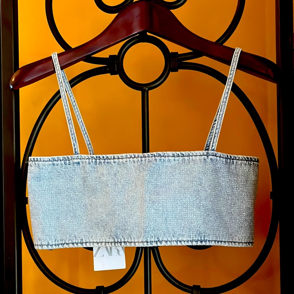 ZARA Sparkle Blue Denim Tube Top